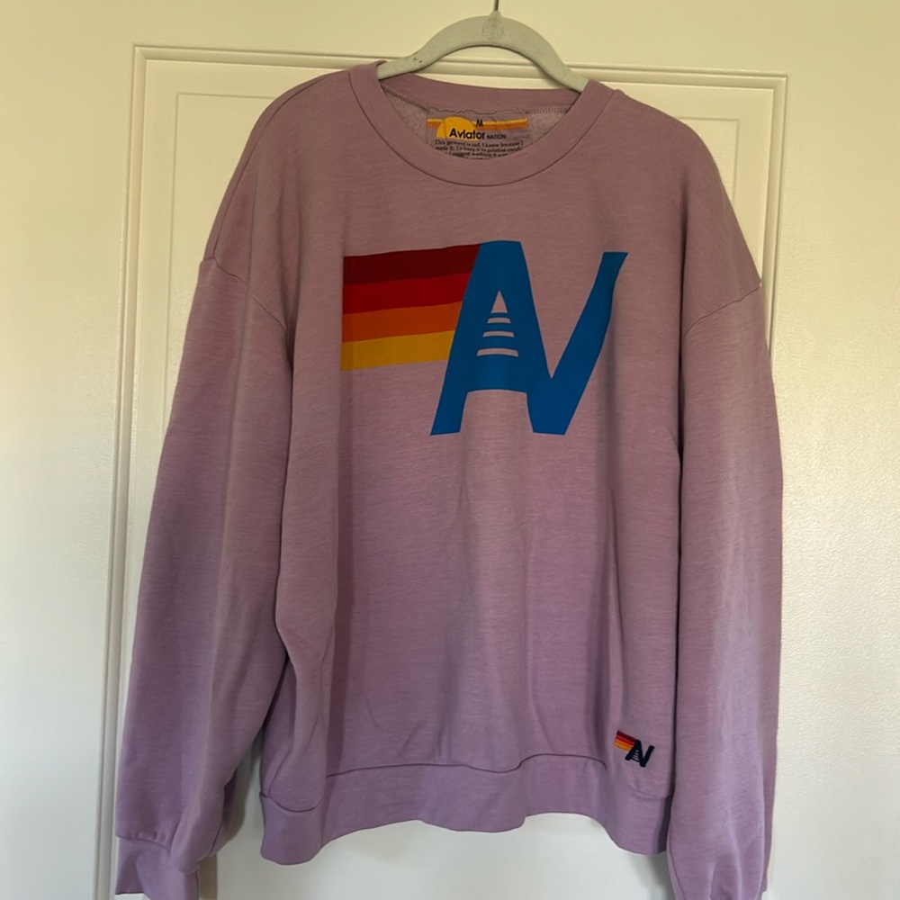 AVIATOR NATION LOGO STITCH RELAXED CREW SWEATSHIRT - MAUVE, new no tags
